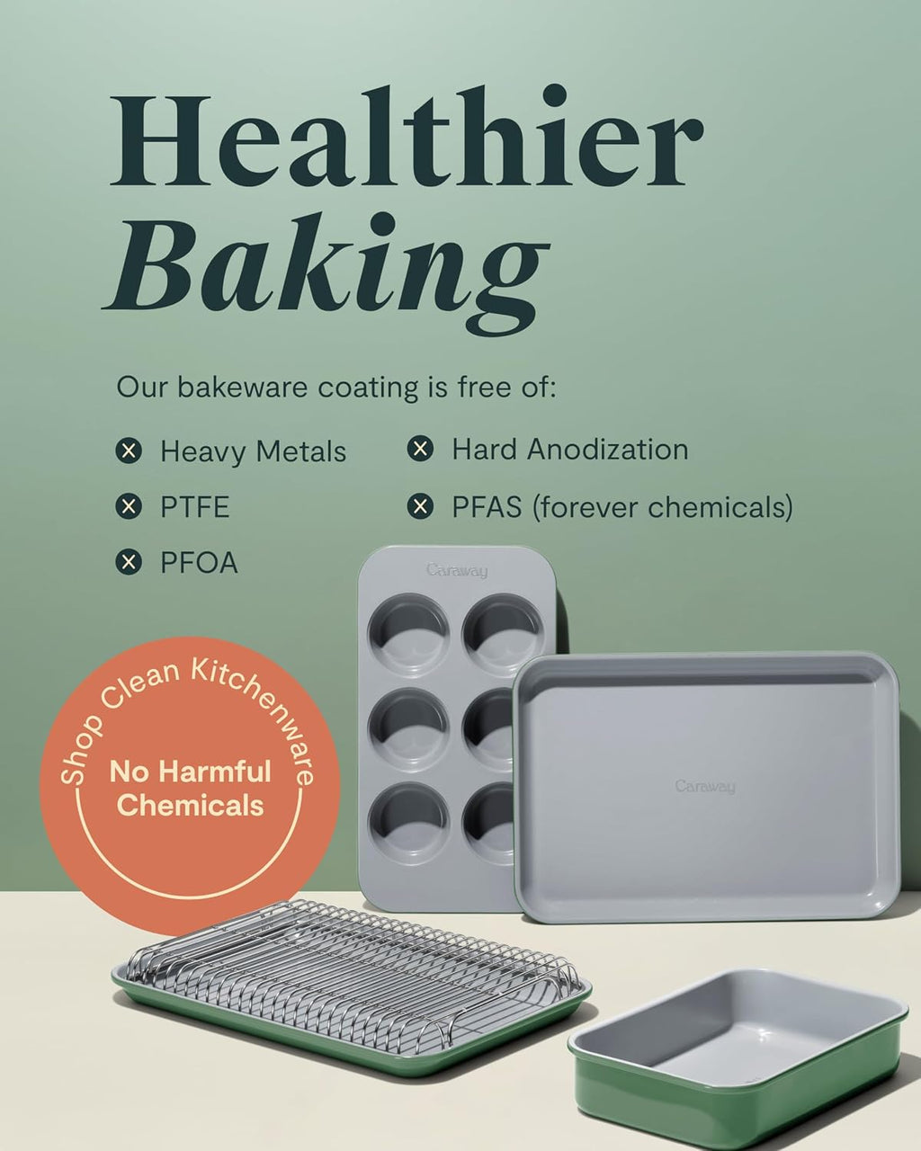 Caraway Nonstick Rectangle Baking Pan Set – 2x 9' x 6.5' & 1x 9' x 13' - Non-Toxic, PTFE & PFOA Free – Aluminized Steel Core – Deep Ceramic Baking Pan for Casseroles, Lasagna & More - Sage