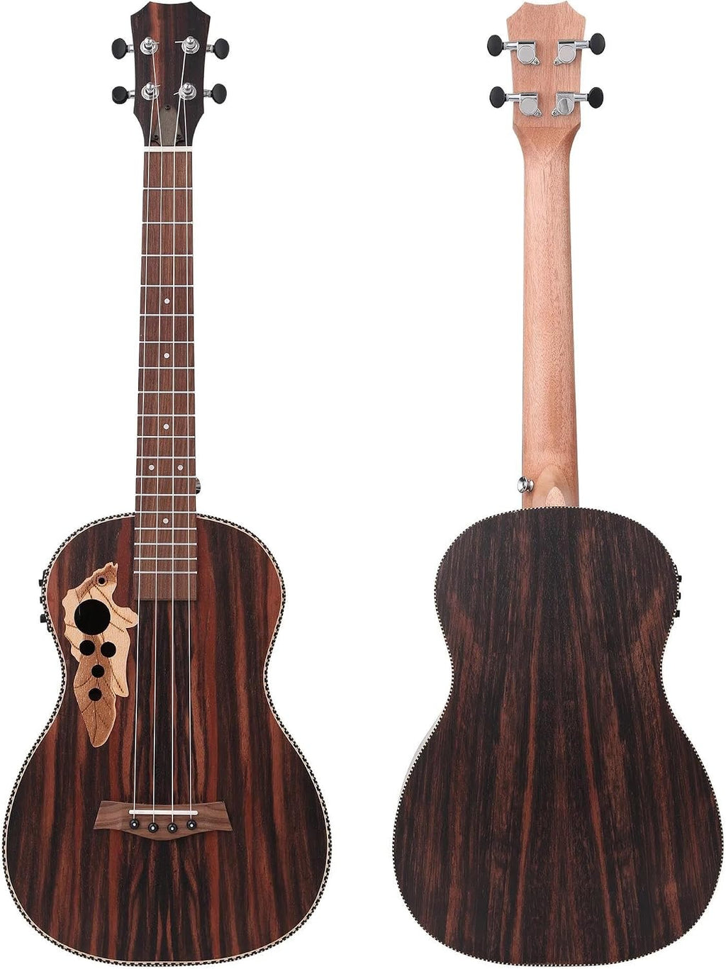 Adult Ukulele Left-Handed Ukulele 26-inch All Black Wood Acoustic Electric Guitar Ukulele Set With Truss Equalizer Gig Bag Strap(Right Hand)