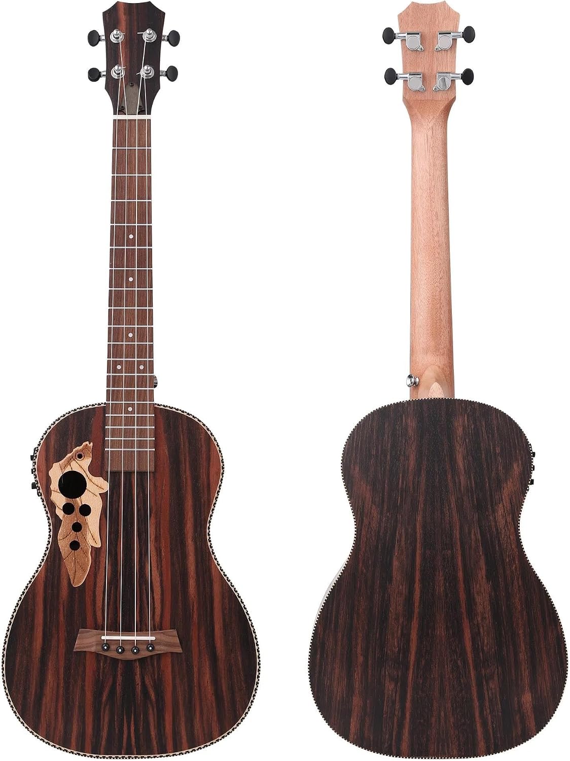 Adult Ukulele Left-Handed Ukulele 26-inch All Black Wood Acoustic Electric Guitar Ukulele Set With Truss Equalizer Gig Bag Strap(Right Hand)