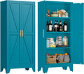 LCAOPC 61' Tall Metal Storage Cabinet with 2 Doors and 3 Adjustable Shelves, 4-Tier Kitchen Pantry Storage Cabinet for Kitchen, Living Room, Dining Room and Office, Blue