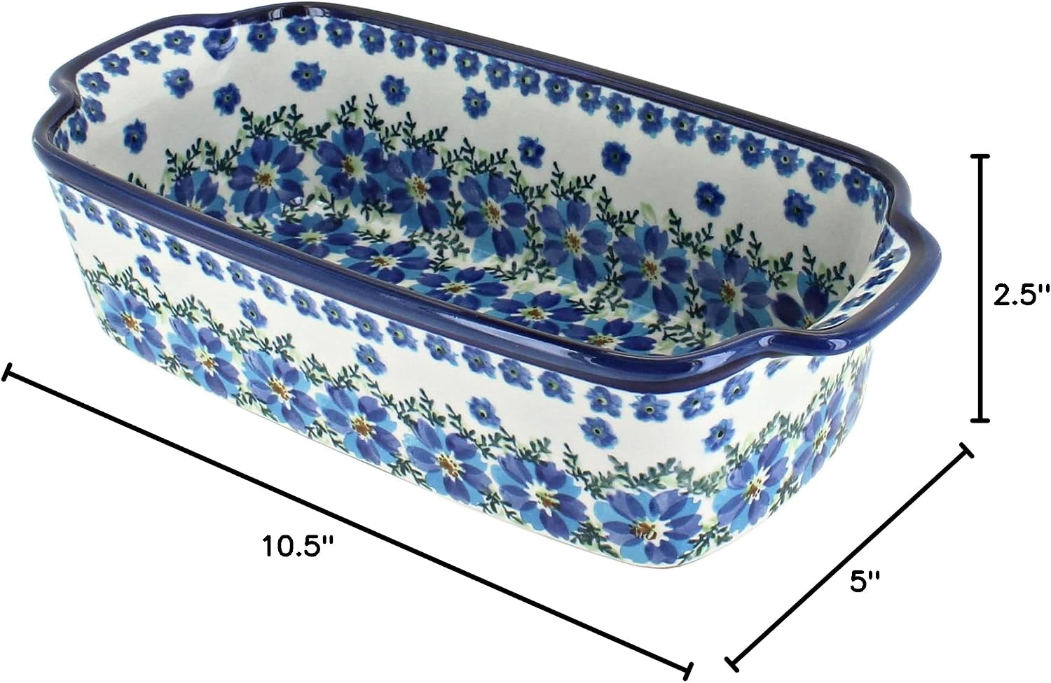 Blue Rose Polish Pottery - Blue Kalina Loaf Baker - 9.25' x 5' - Ceramic Bread Baking Dish for Baking & Serving Loaves