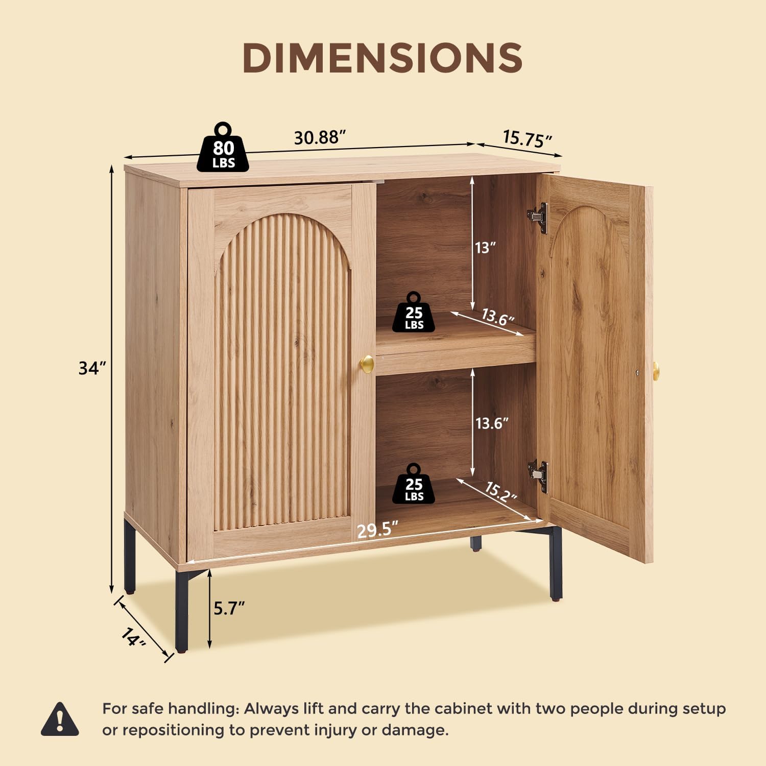 IFGET Modern Buffet Cabinet with Storage, 92.63' W Fluted Arched Sideboard Cabinet w/Adjustable Shelves, Wooden Modular Coffee Bar for Dining Room, Kitchen, Living Room, Entryway, Natural