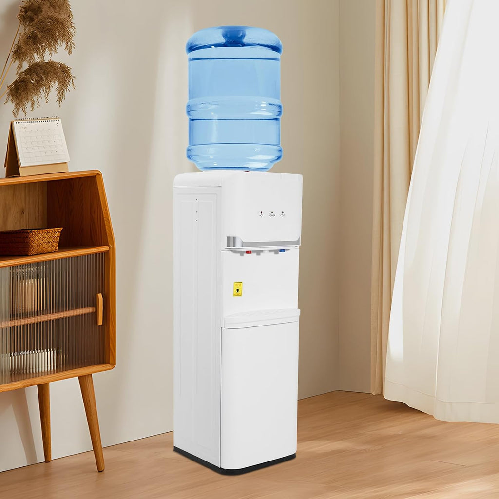 Hot/Cold/Warm Top Loading Water Cooler Dispenser, 5 Gallons Water Coolers Freestanding with Child Safety Lock, Removable Drip Tray & Storage Cabinet, Energy Saving Slim, Home Office Commercial Use