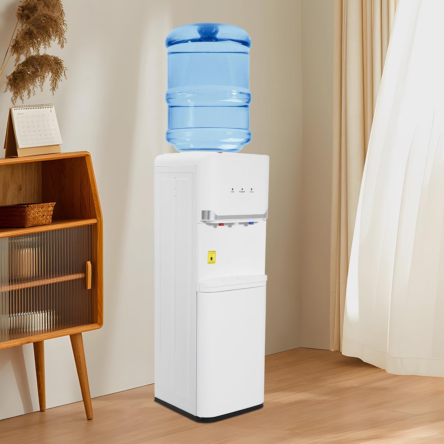 Hot/Cold/Warm Top Loading Water Cooler Dispenser, 5 Gallons Water Coolers Freestanding with Child Safety Lock, Removable Drip Tray & Storage Cabinet, Energy Saving Slim, Home Office Commercial Use