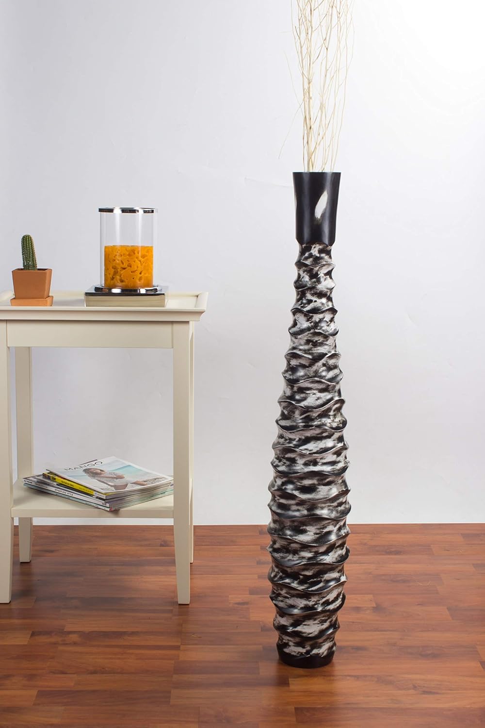 Leewadee Large Black Home Decor Floor Vase - Wooden 34 inch Tall Farmhouse Decor Flower Holder for Fake Plant and Pampas Grass