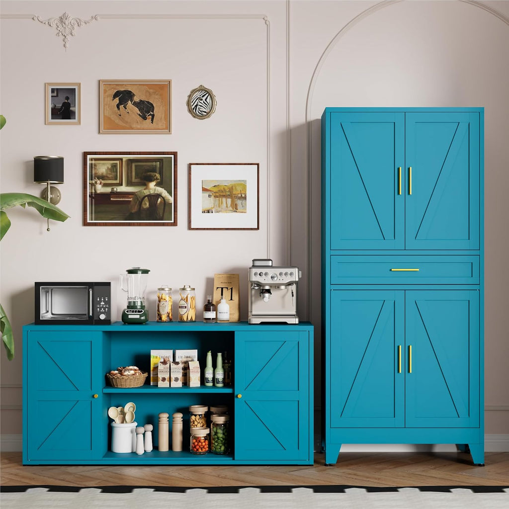 LCAOPC 71' Tall Pantry Storage Cabinet with Drawer and Adjustable Shelves, Freestanding Tall Kitchen Cupboard Storage Cabinet for Kitchen,Dining Room, Living Room, Blue