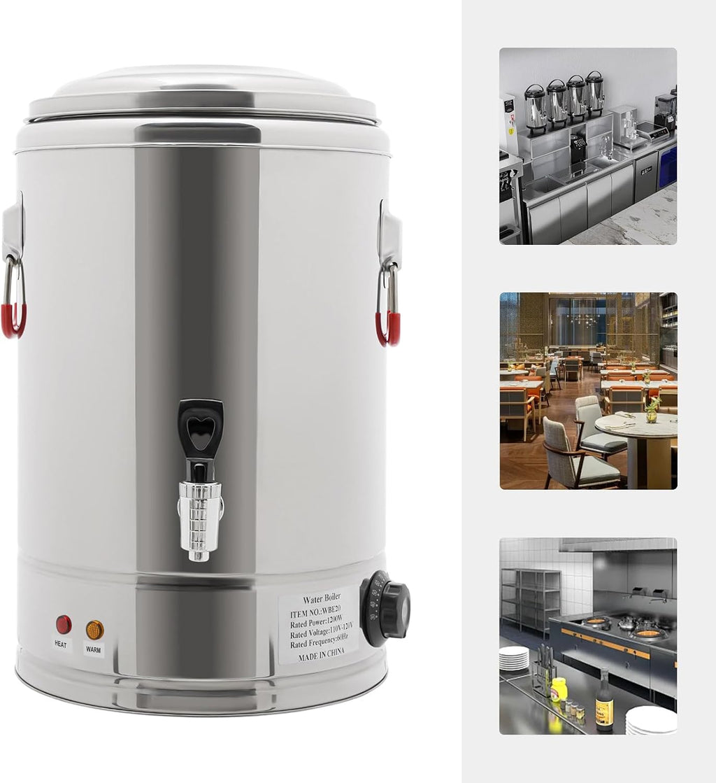 20L Hot Beverage Dispenser 110V with Spigot, Stainless Steel Electric Hot Water Boiler, Insulated Beverage Dispenser for Coffee Tea Milk, Commercial Grade Drink Urn, US Plug, Keep Warm Function