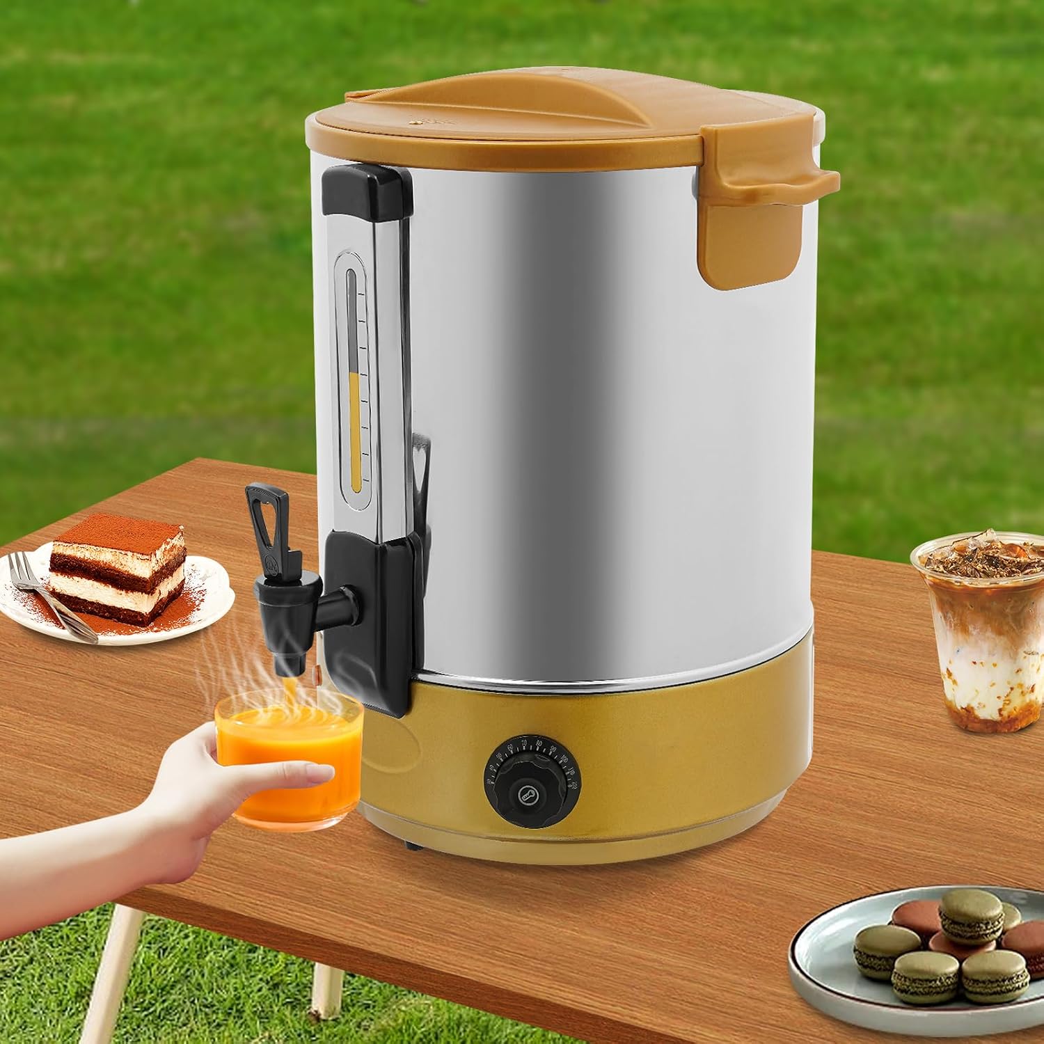 110V 2800W Electric Hot Water Dispenser, Electric Heat Preservation Bucket, Commercial Coffee Maker, Quick Brewing Coffee Urn with Adjustable Temperature, Hot Water Urn for Catering & Events (Gold)