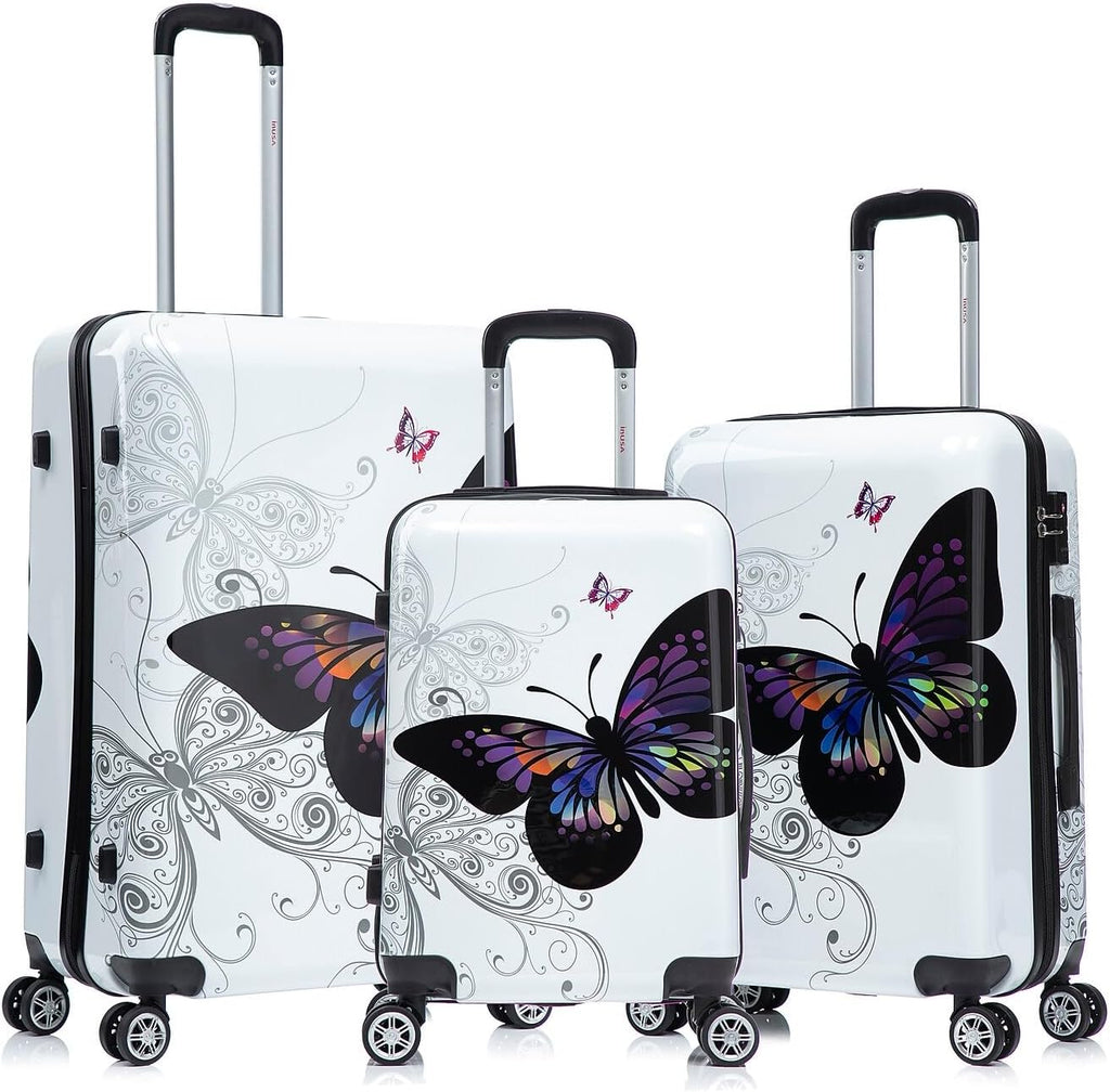 InUSA Hardside Butterfly Suitcase, 4-Wheeled Spinner, TSA Checkpoint Friendly, Black Butterfly