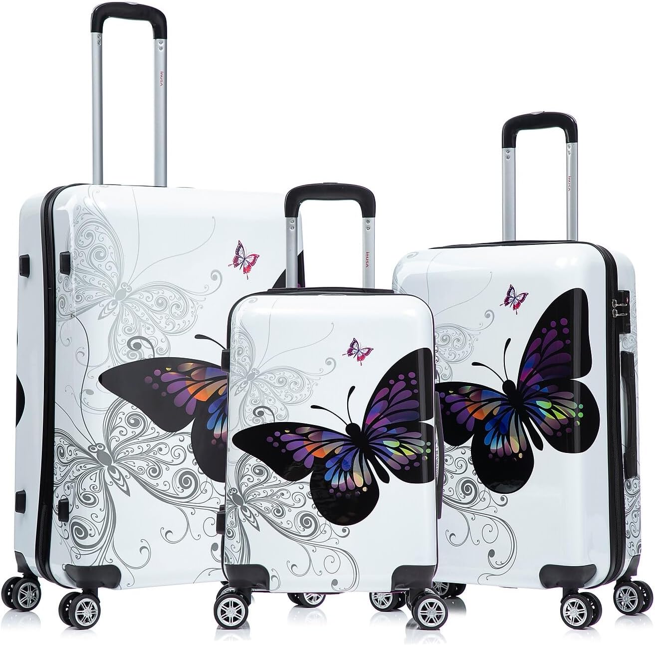 InUSA Hardside Butterfly Suitcase, 4-Wheeled Spinner, TSA Checkpoint Friendly, Black Butterfly