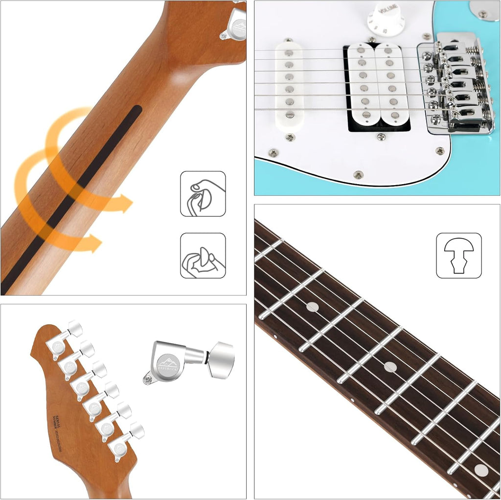 EASTROCK Electric Guitar 39 inch Full Beginner Starter kit Full Size with 10w Amp, Package All Accessories, Strings, Picks, Tremolo Bar, Strap, and Case Bag(Macaron blue)