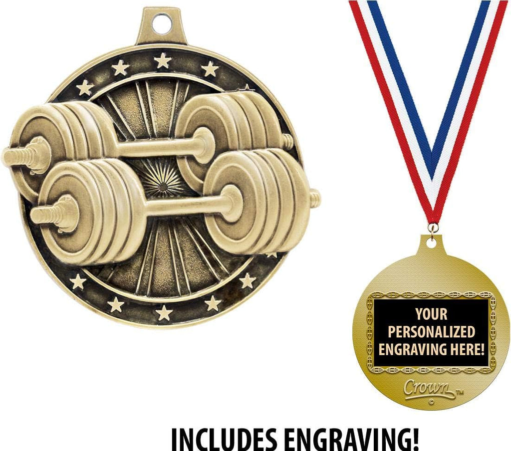 Crown Awards Weightlifting Medals, 2' Gold Bodybuilding Medal Award with Free Custom Engraving