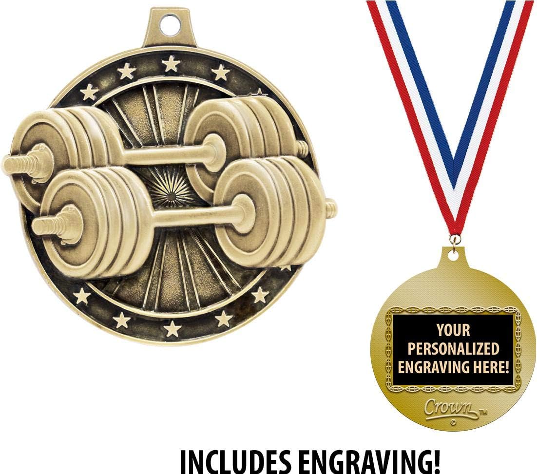 Crown Awards Weightlifting Medals, 2' Gold Bodybuilding Medal Award with Free Custom Engraving