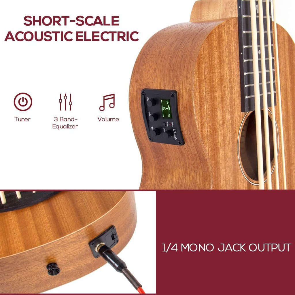 Electric Acoustic Bass Ukulele, Horse 30 inch Sapele Professional Aquila EADG with Gig Bag Strap Picks for Beginner and Advanced