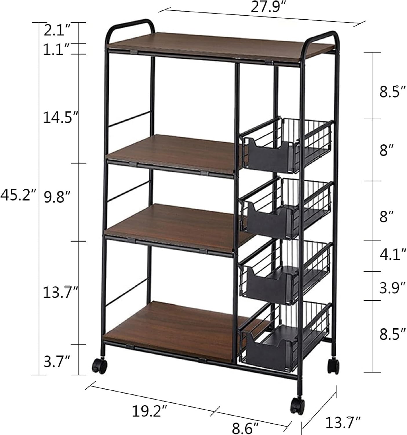 5-Tier Kitchen Standing Baker's Rack with Power Outlet, Kitchen Storage Rack with Wire Basket
