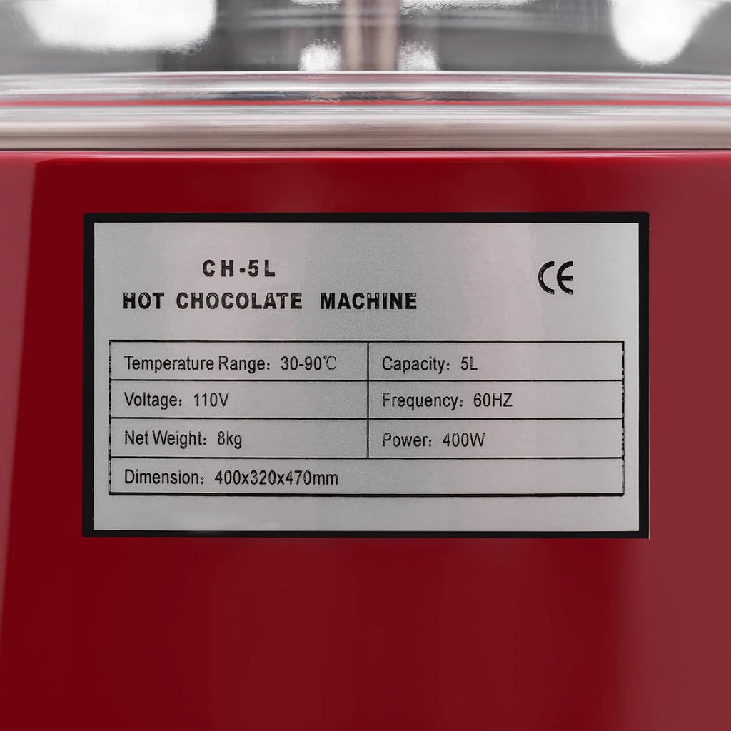 5L Hot Chocolate Machine,1.32gal Commercial Hot Chocolate Machine Maker with Temperature Control,400W Hot Beverage Warmer for Heating Chocolate Coffee Milk,Red