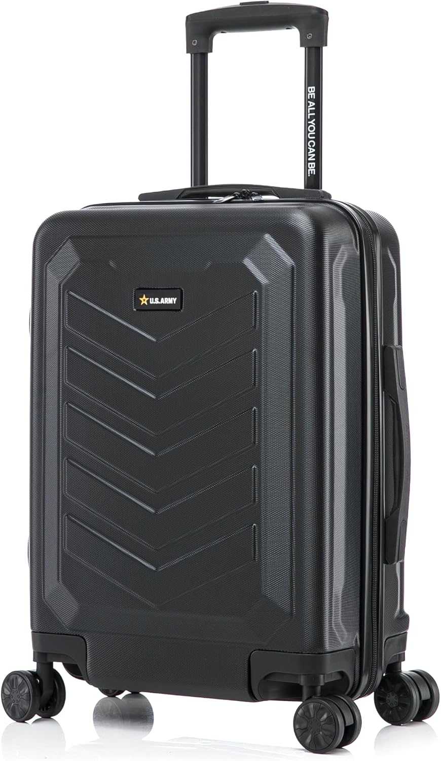 US Army Fox 20 inch Carry-On Hardside Luggage with Spinner Wheels | Lightweight Small Suitcase for Travel | Chevron Icon, Gel Handle, Side Studs, Retractable Trolley, Heavy Duty | Black