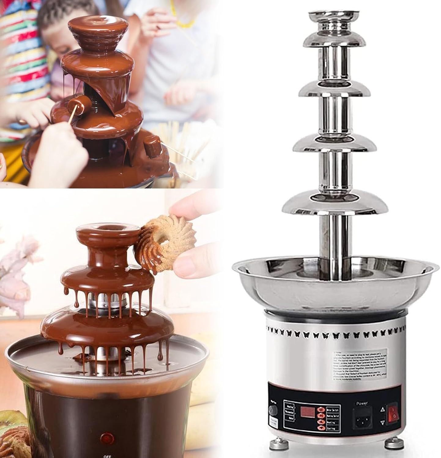Chocolate Fountains,4/5/6Tiers Electric Chocolate Fountain Stainless Steel Fondue Waterfall Melting Machine with Temperature Control for Party Restaurant Wedding Buffet Equipment ( Color : 6Tier )