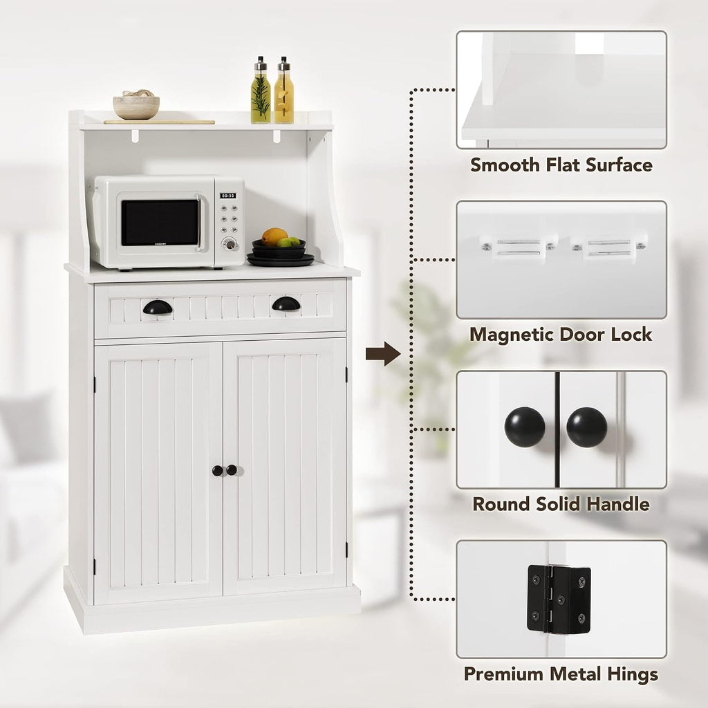 HOLTICO 54' Freestanding Kitchen Pantry Storage Cabinet with Doors and Adjustable Shelves, Microwave Oven Stand with Drawer for Kitchen, Bathroom or Hallway, White