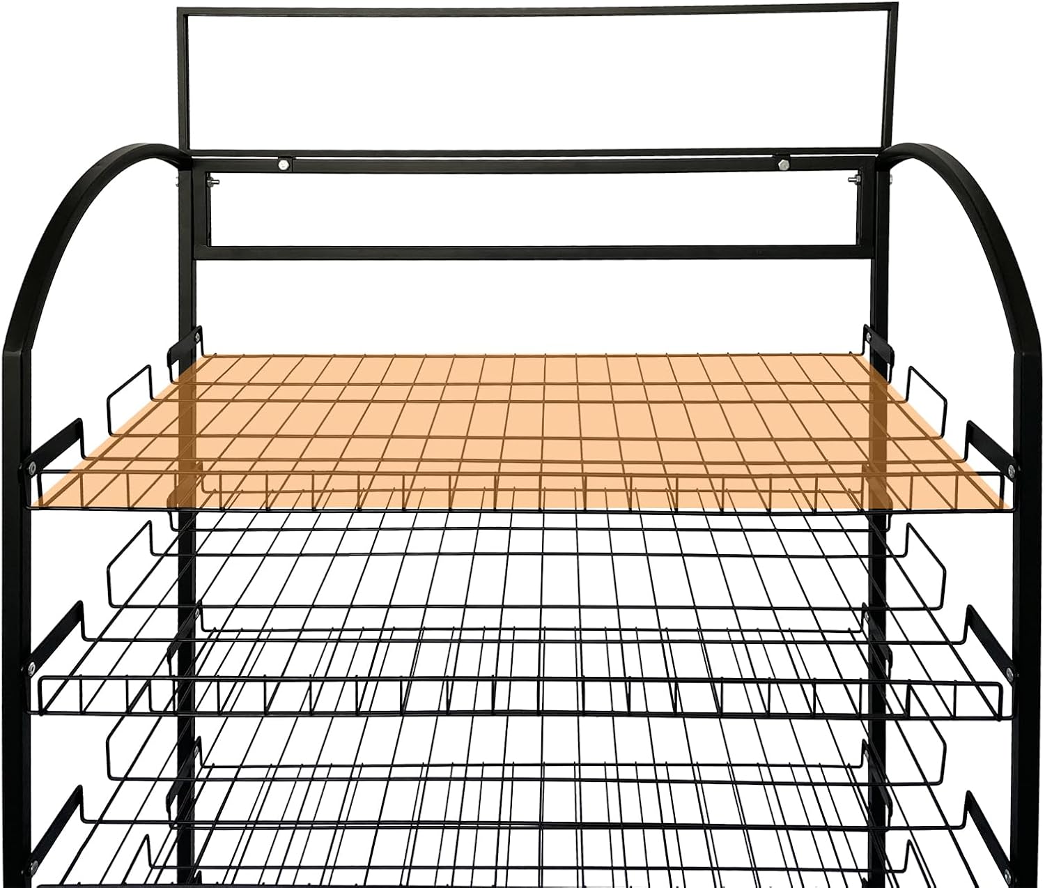 TONGMO Bakery Display Rack: Equipped with Wheels and Header Holder, 39.5' Wide Potato Chip Display Rack, 6 Shelves Snack Rack Display.(39.5', 6-Shelves, Black)