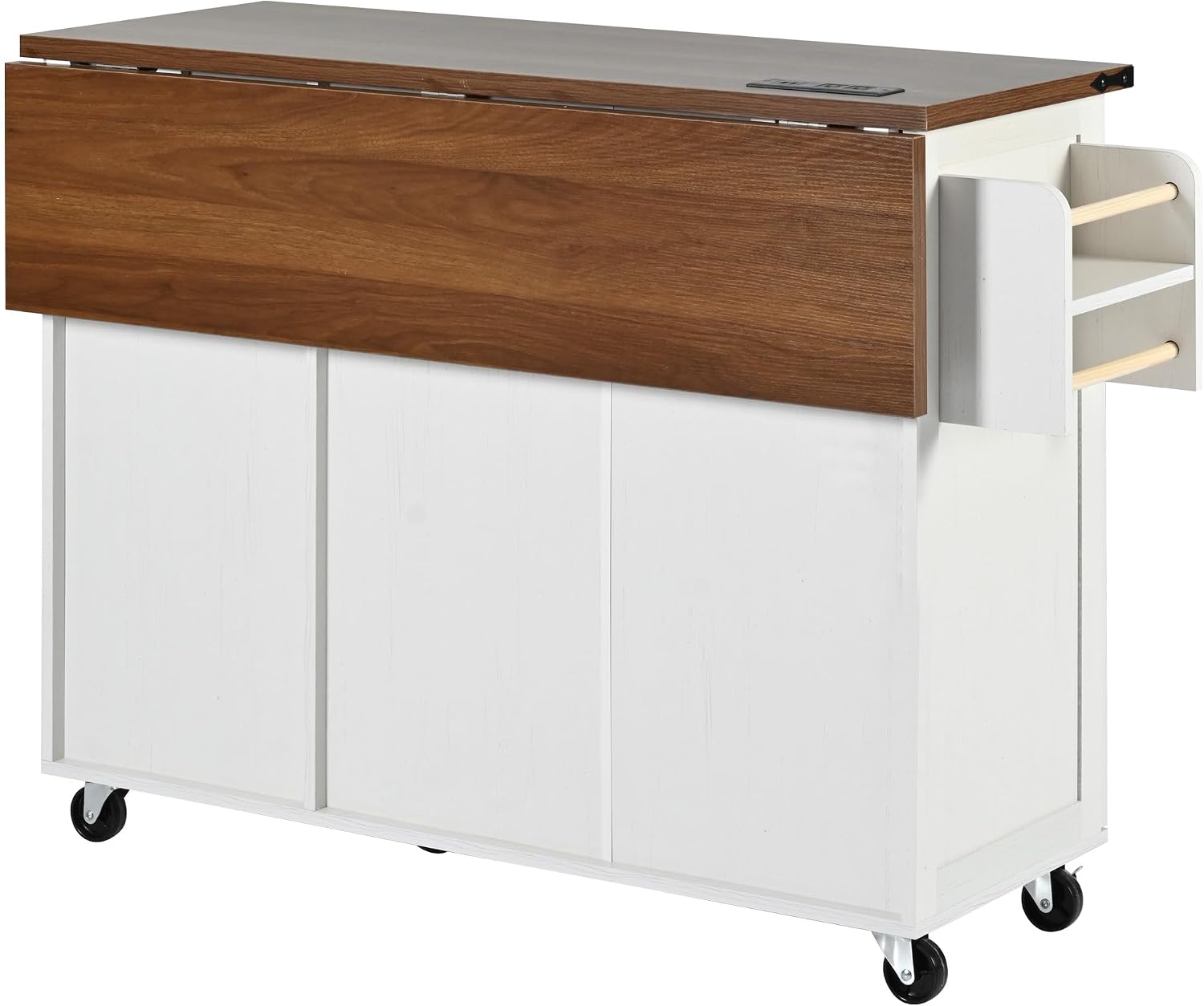Farmhouse Kitchen Island with Power Outlet, Drop Leaf, Spice Rack and Drawer,Rolling Kitchen Cart on Wheels,Kitchen Storage Island for Home Dining Room (White/p2)