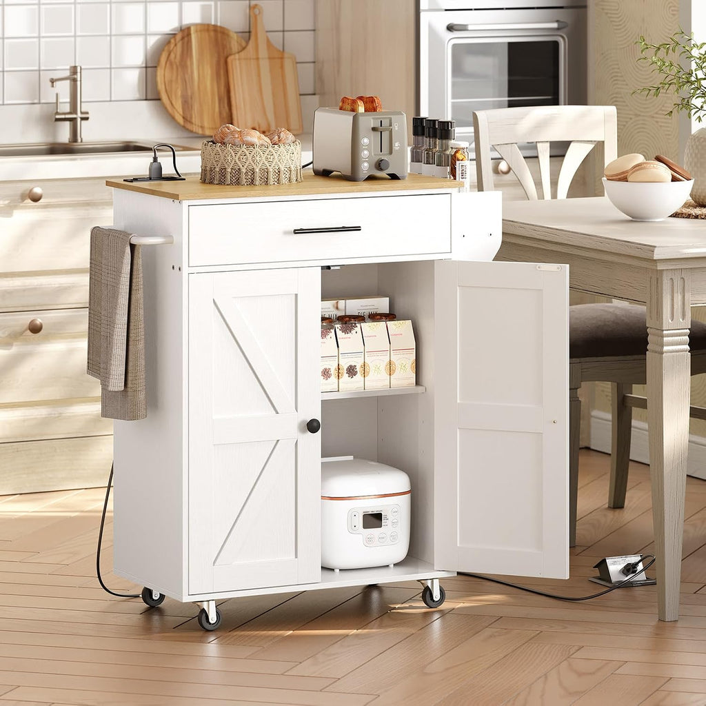 HOOBRO Kitchen Island and Rolling Kitchen Cart with Power Outlet Bundle, Storage Island with Spice Rack and Drawer, for Home WT82UZD01G1-WN88UZD01
