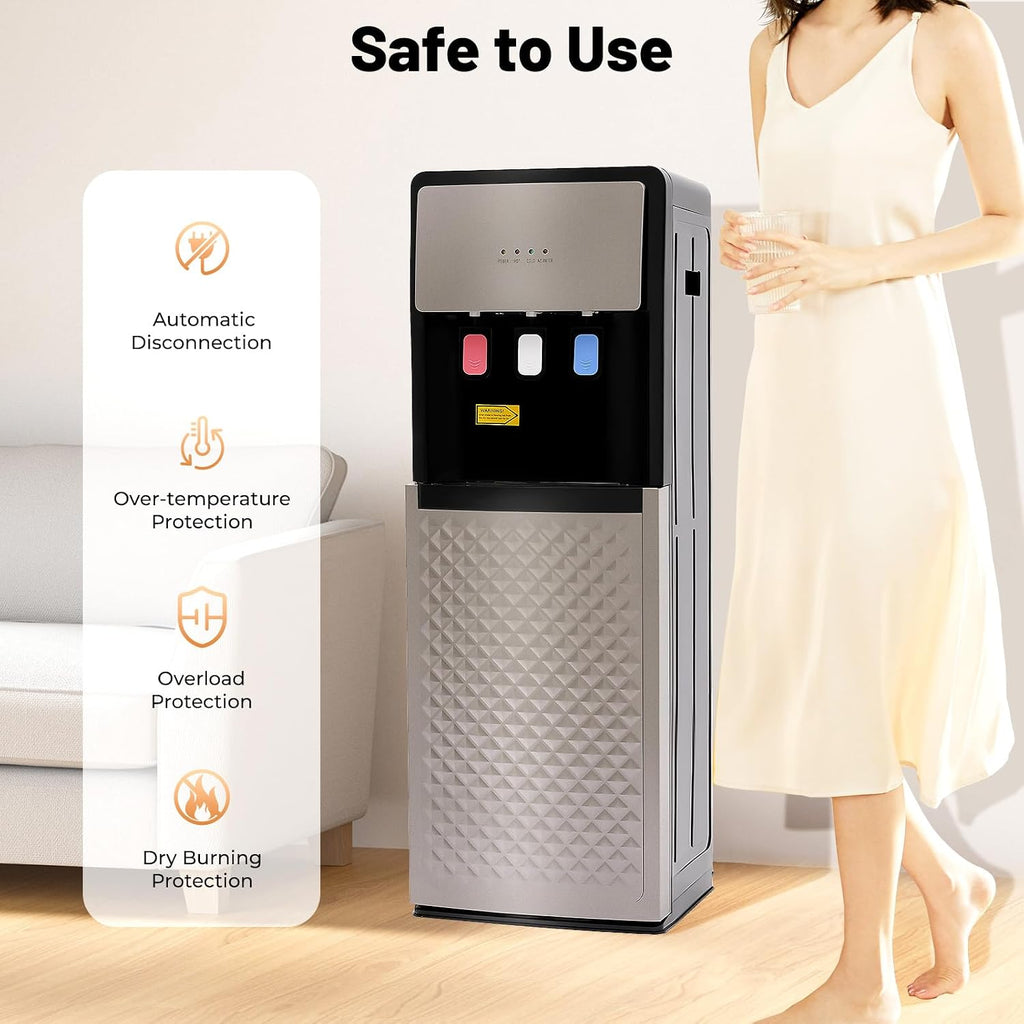 Bottom Loading Water Cooler Dispenser, 500W Hot and Cold Water Cooler with 3 Temperature Settings - Hot Cold & Room for Home Apartment Office Water Capacity 2L(Cold) & 5L(Hot) SJYTD-6 Gray