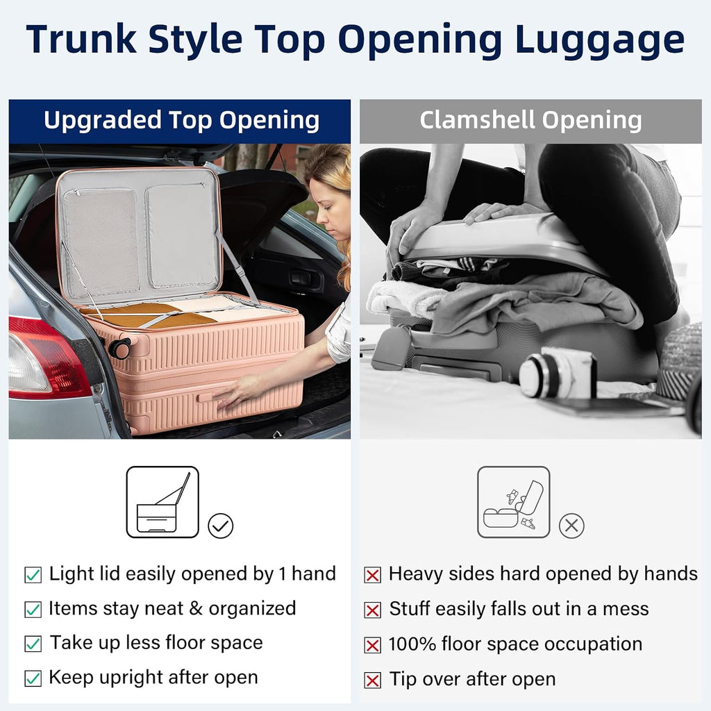 HanTrip Hard Shell Suitcases 28 Inch Large Checked Luggage with Spinner Wheels Cup Holder, Expandable Check in Luggage Lightweight Top Opening Luggage Big Rolling Suitcase with Lock, Pink