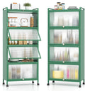 SIMOE Green 5-Tier Kitchen Storage Cabinet, Mobile Microwave Stand with Flip-Up PC Doors, Freestanding Baker's Rack w/ 4 Rolling Casters for Dining Room, Living Room and Study