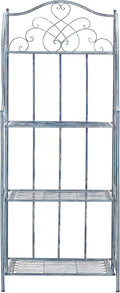 SAFAVIEH Outdoor - Amaris 4-Tier Bakers Rack - Mossy Blue Iron Metal - Vintage Victorian Scrollwork - Ideal for Patio, Deck, Porch, Sunroom, 14.5' W x 25' D x 63' H (PAT5014C)