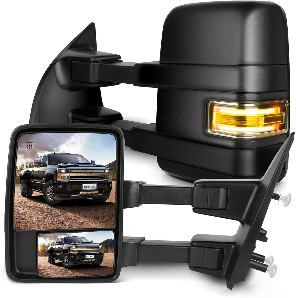 SCITOO fit for Ford for F150 Towing Mirrors with Puddle Light Black Rear View Mirrors fit 2004-2014 for F-150 with Turn Signal Lights Power Control Heated Manual Telescoping and Folding Features