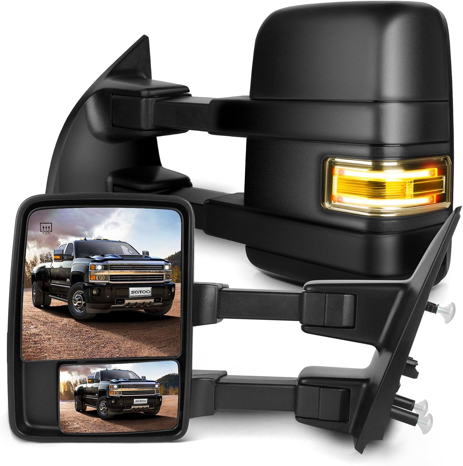SCITOO fit for Ford for F150 Towing Mirrors with Puddle Light Black Rear View Mirrors fit 2004-2014 for F-150 with Turn Signal Lights Power Control Heated Manual Telescoping and Folding Features