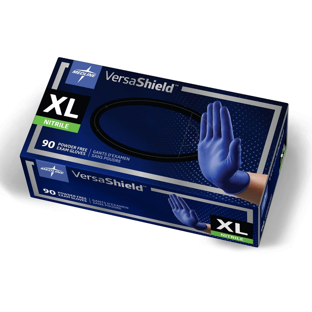 Medline VersaShield Nitrile Exam Gloves, 900 Count, X-Large, Powder Free, Disposable, Not Made with Natural Rubber Latex, Thicker Glove for Extra Barrier Protection