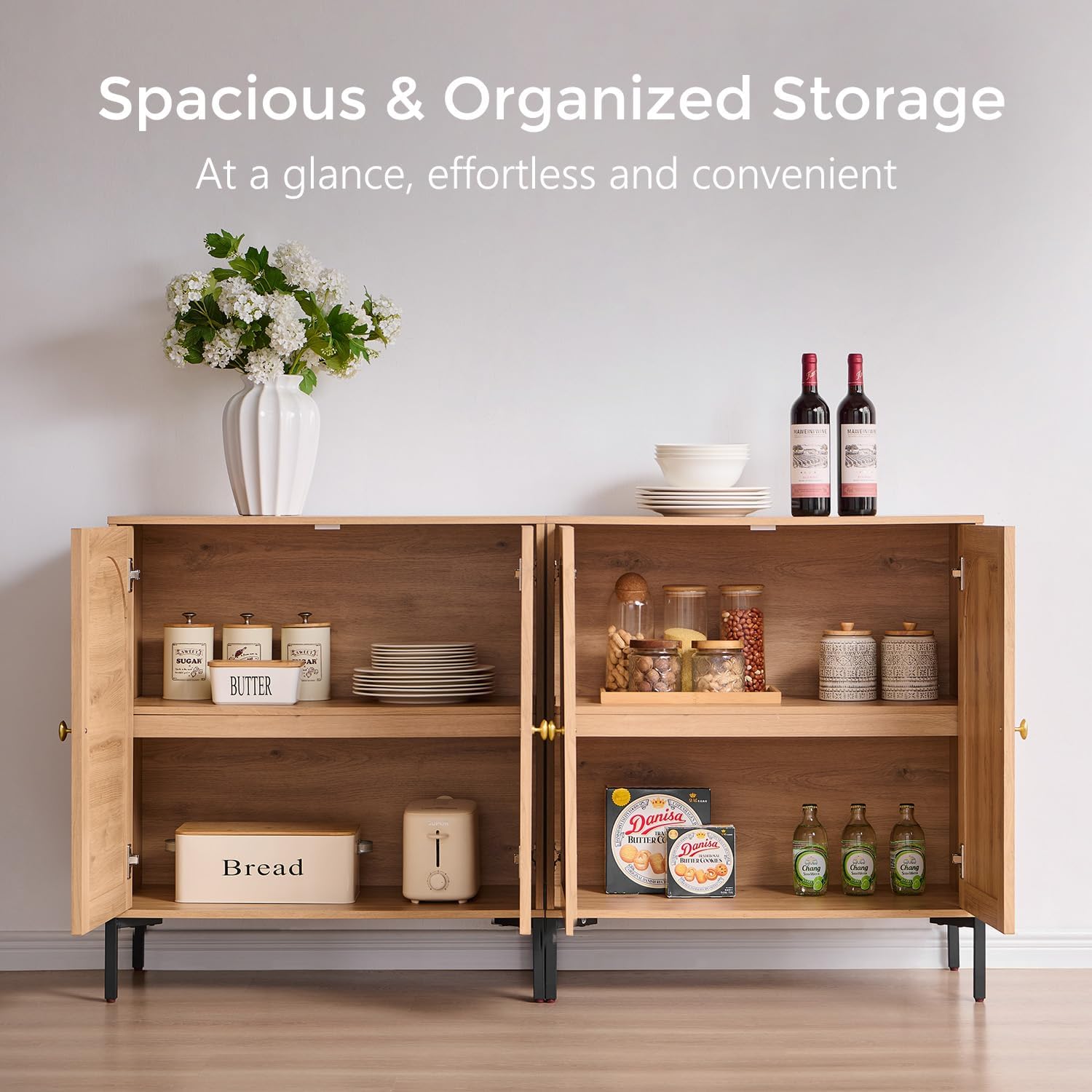 IFGET Modern Buffet Cabinet with Storage, 123.5' W Fluted Arched Sideboard Cabinet w/Adjustable Shelves, Wooden Modular Coffee Bar for Dining Room, Kitchen, Living Room, Entryway, Natural