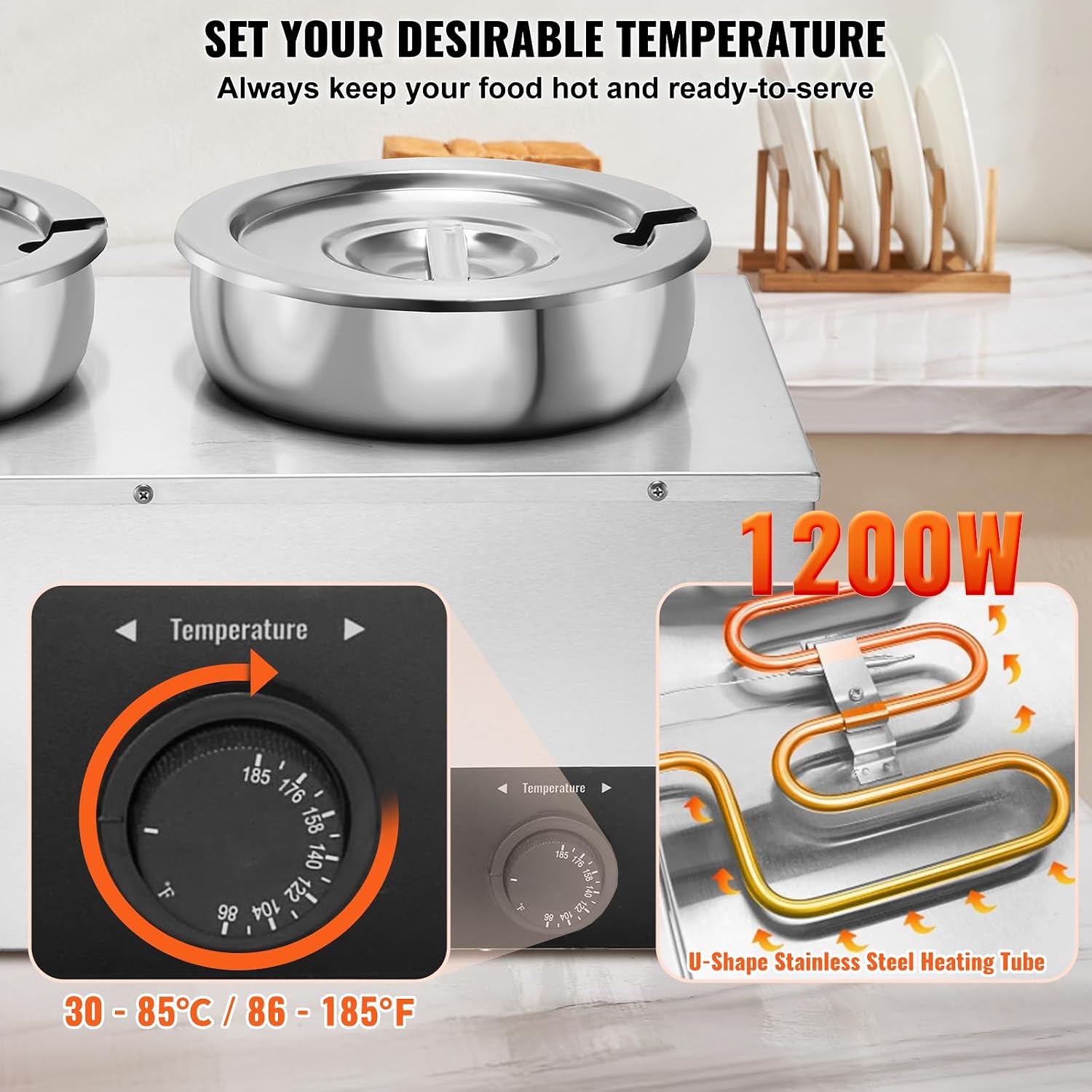 ETL Listed Electric Soup Warmer, Dual 7.4QT Stainless Steel Round Pot 86~185°F Adjustable Temp, 1200W Commercial Bain Marie with Anti-Dry Burn, Soup Station for Restaurant, Buffet, Silver