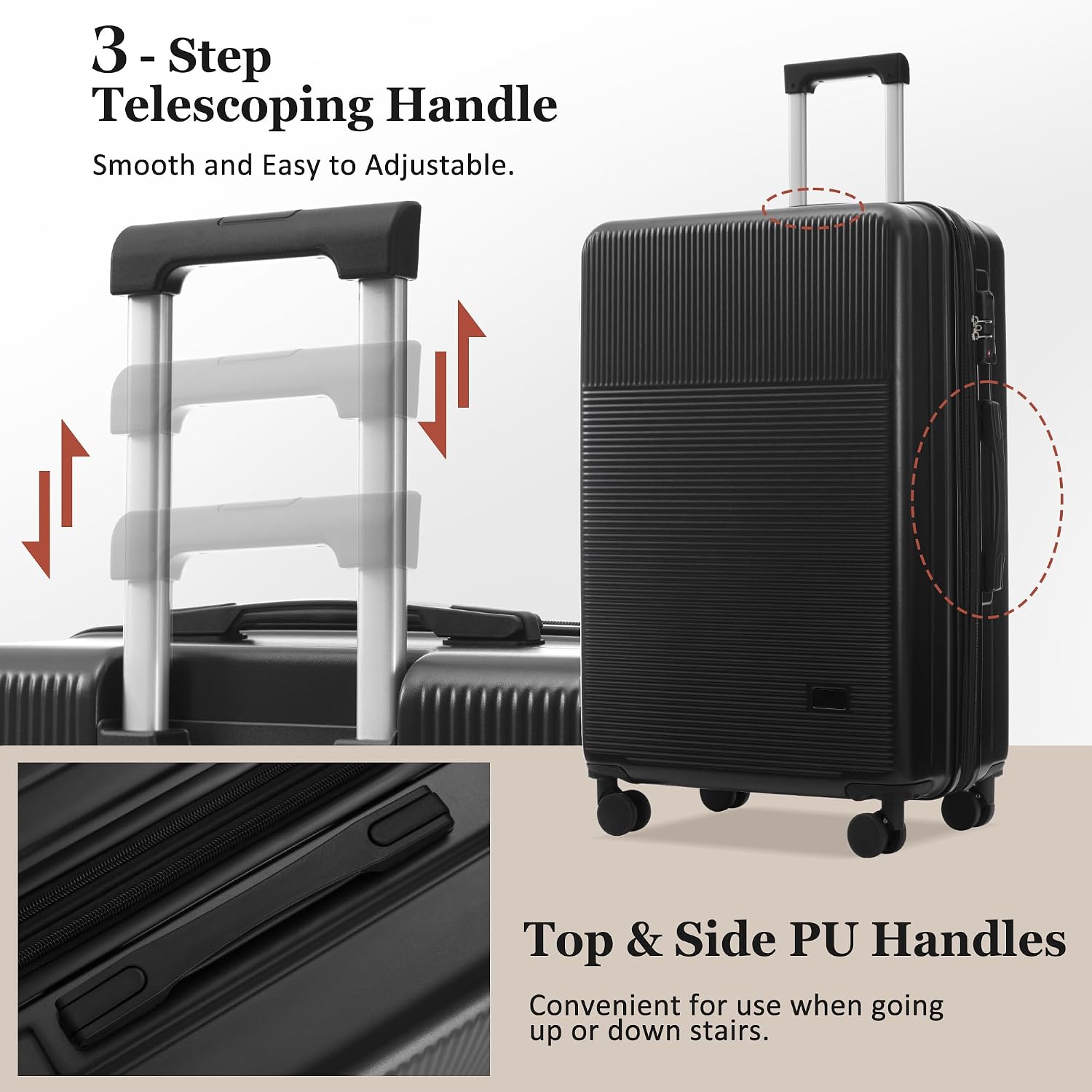 Merax Luggage Sets 5 Piece with Half-opening, Hardside 20' Carry On Suitcase Set with USB Port,Lightweight Travel 24' 28' Luggage with Bags TSA Locks Double Spinner Wheels,Black