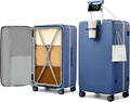 Hanke 28 Inch Top Opening Hard Shell Checked Luggage, PC Aluminum Frame Large Trunk Luggage with Cup Holder & USB Ports, TSA Lock, 8 Silent Spinner Wheels, Removable Divider, Interstellar Blue