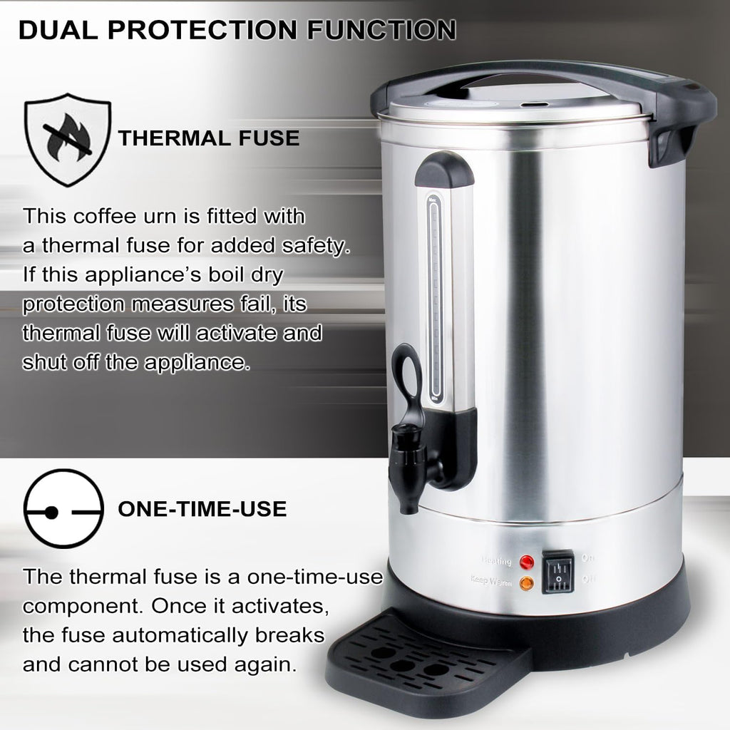 APOXCON Coffee Urn Commercial Grade Coffee Maker Double Wall Stainless Steel Large Hot Water Urn, 1500W Quick Brew Coffee Percolator Electric with Keep Warm Function, 100-Cup 14 L