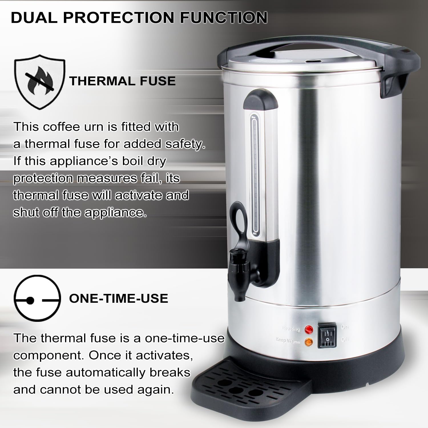 APOXCON Coffee Urn Commercial Grade Coffee Maker Double Wall Stainless Steel Large Hot Water Urn, 1500W Quick Brew Coffee Percolator Electric with Keep Warm Function, 100-Cup 14 L