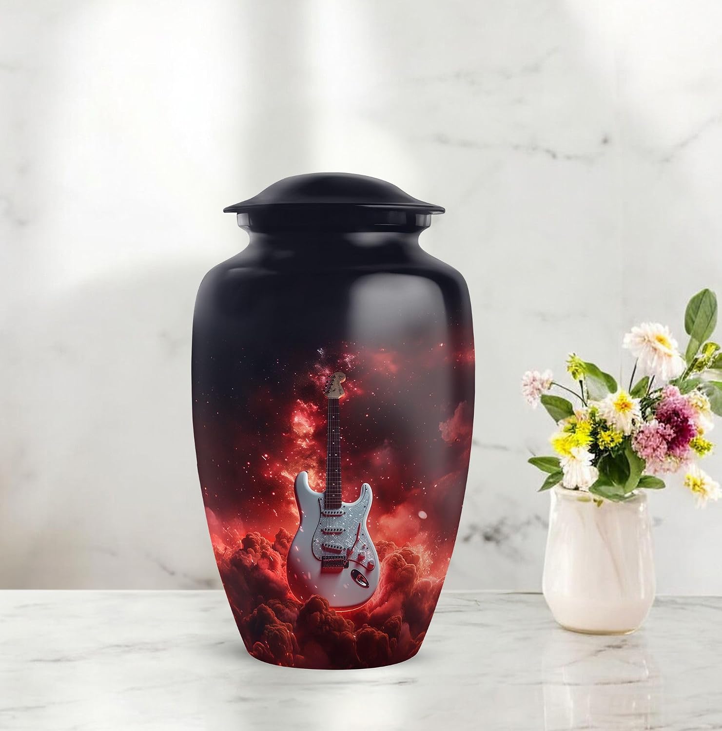 Guitar Urn for Ashes, Decorative Urns for Adults, Cremation for Men & Women, Black, Combo, (1Pc 10 Inch & 4Pcs 3 Inch)