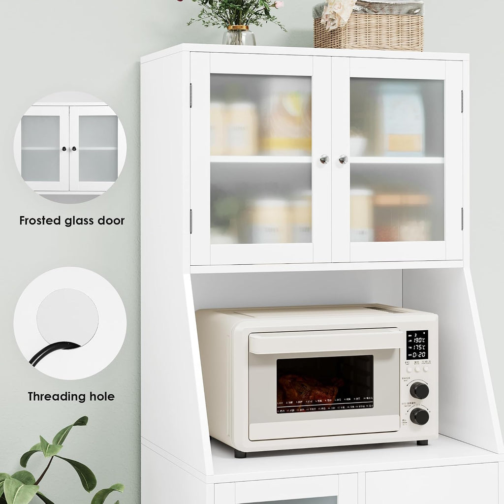 BOTLOG 64'' Kitchen Pantry Storage Cabinet, Tall Kitchen Storage Cabinet with Microwave Stand, Hutch Cabinet with Adjustable Shelves, for Dining Room (White)