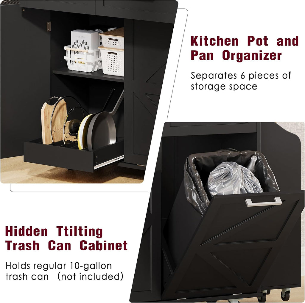 47.2' Farmhouse Kitchen Island with Drop Leaf and Removable Side Racks, Two Drawers, Rolling Kitchen Cart on Wheels with Towel Rack, for Home, Dining Room (Black/V1)