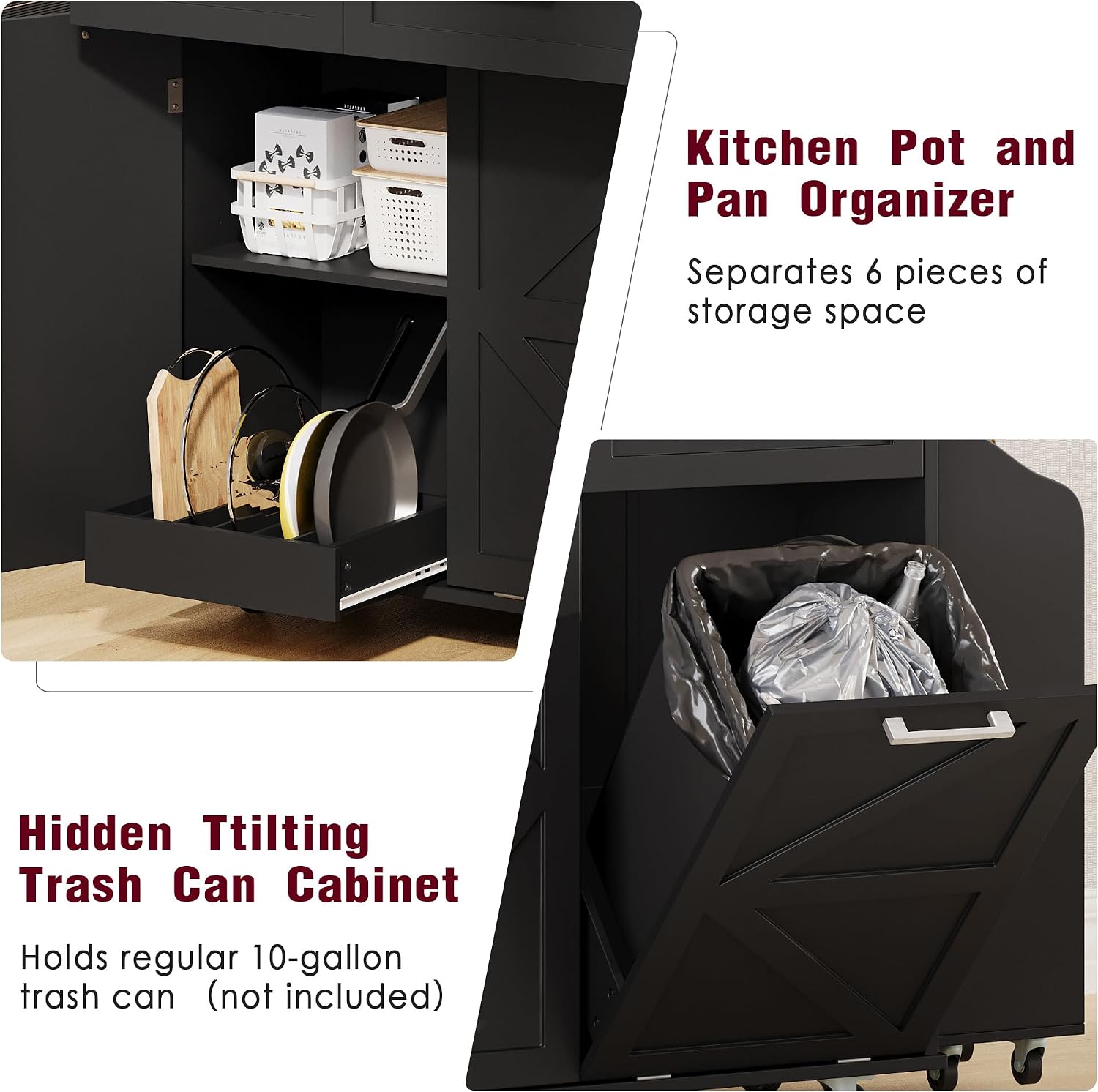 47.2' Farmhouse Kitchen Island with Drop Leaf and Removable Side Racks, Two Drawers, Rolling Kitchen Cart on Wheels with Towel Rack, for Home, Dining Room (Black/V1)