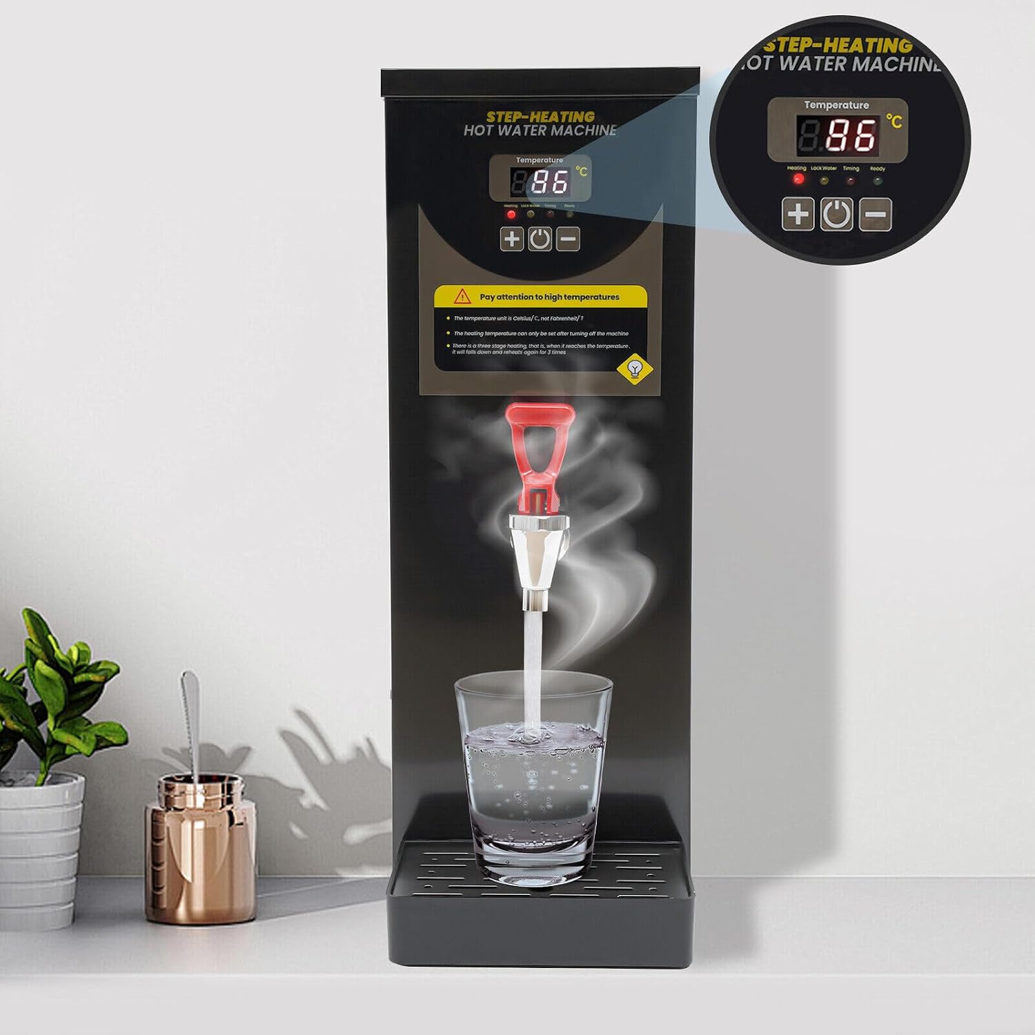 Commercial Hot Water Dispenser, 20000W Electric Water Boiler Electric Warmer Black Hot Water Machine, 86-212℉, Stainless Steel Liner and LCD Display, for Restaurant, Hotel, Office