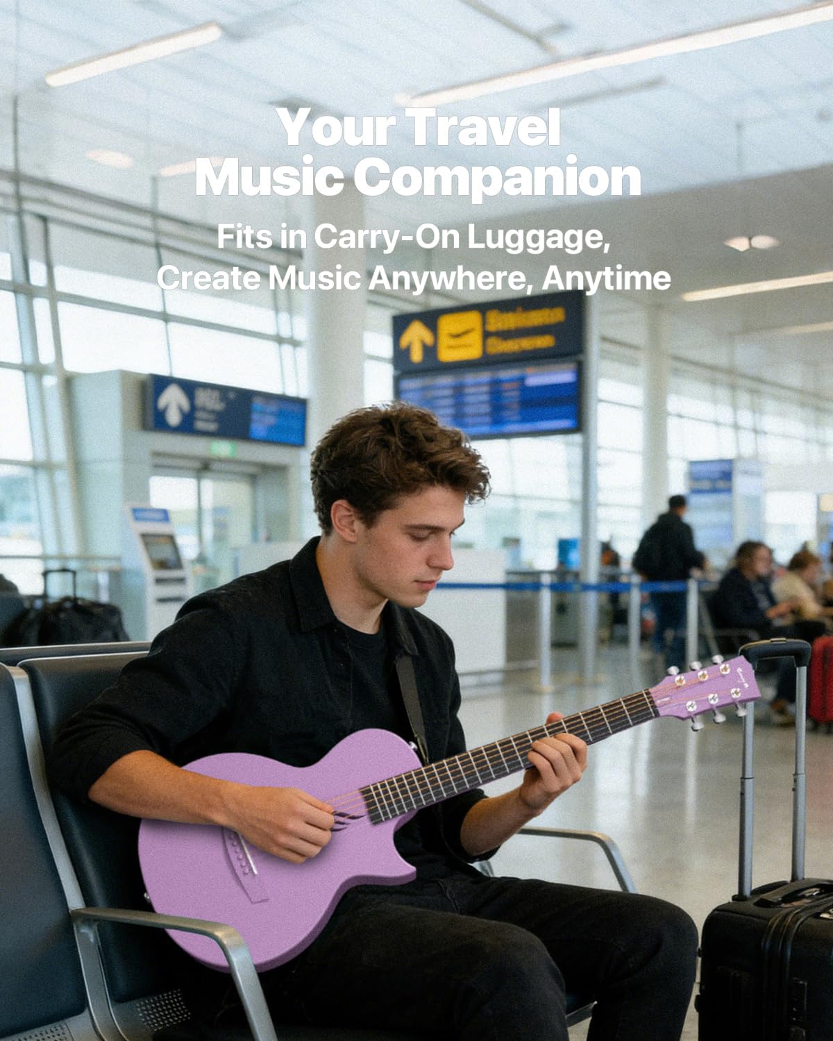 Enya Nova Go Carbon Fiber Travel Acoustic Guitar | 1/2 Size Lightweight Moisture-Proof Guitara | Adult & Beginner Portable Guitar with Gig Bag & Accessories (Purple)