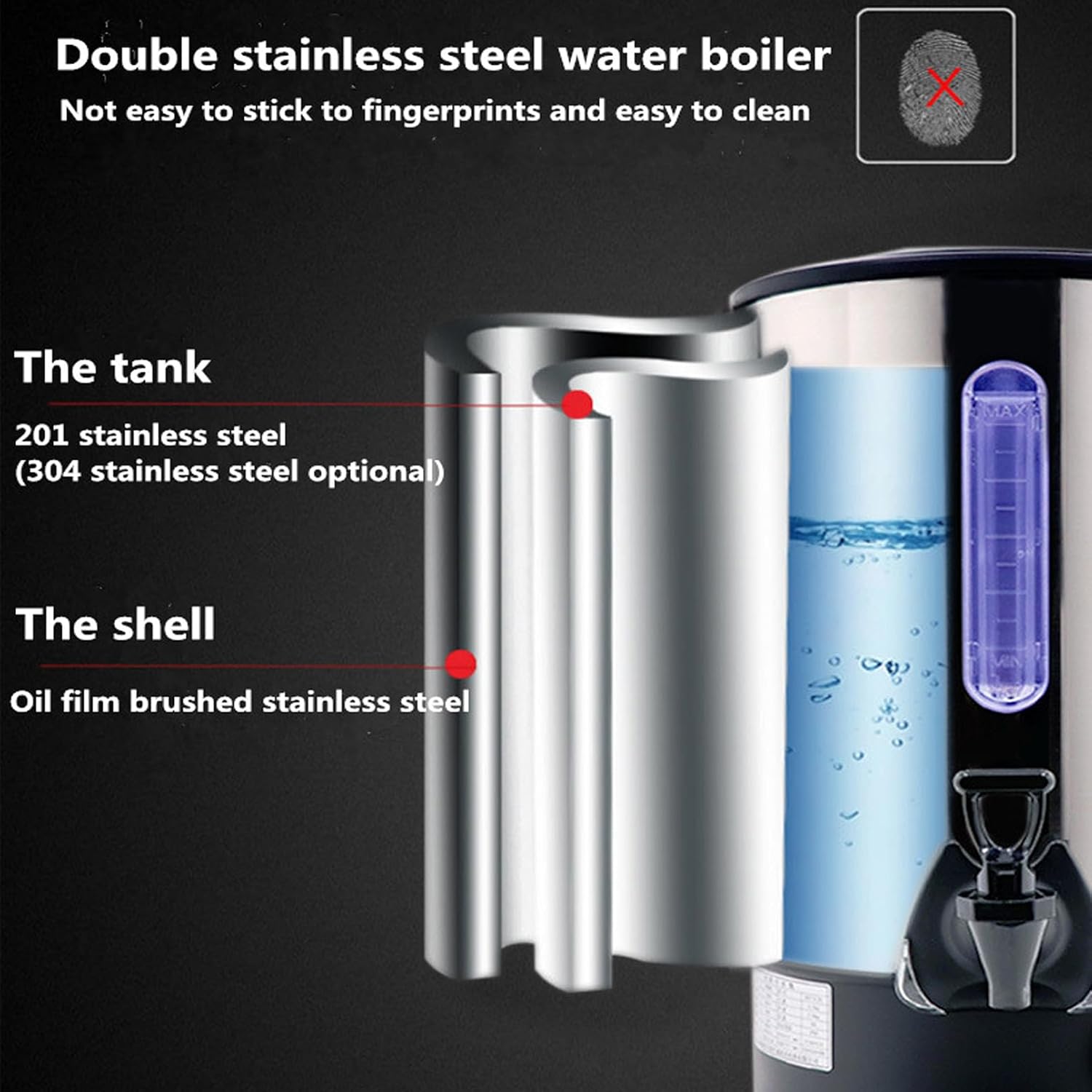 50 Cup Electric Hot Water Pot Urn, 1500W Dispenser Instant Coffee Milk Tea Boil Dry Protection Even Heating Throughout Chassis Stainless Steel Hot Water Boiler Urn for Party Commercial/8L