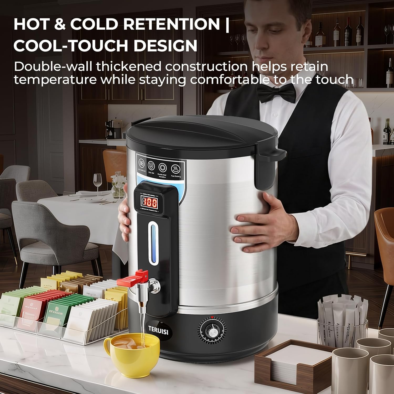 Electric Water Boiler, 13L/13.7QT Commercial Hot Water Dispenser, 1500W Hot Water Boiler Urn Beverage Dispenser with Stainless Steel Spigot, Doubled-Wall Insulation, Adjustable Temperature