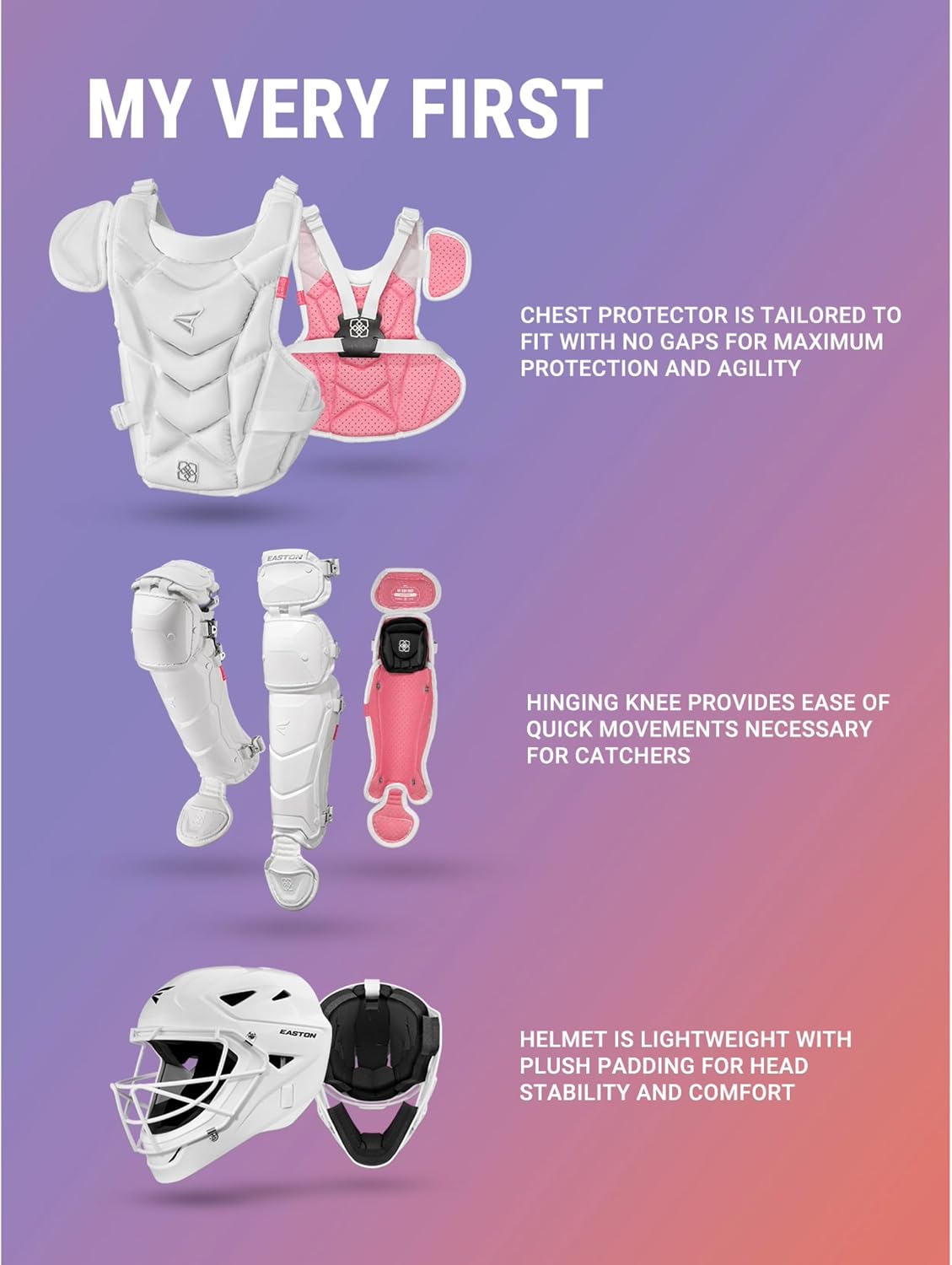Easton | Jen Schro My Very First Youth Softball Catcher's Set | Helmet, Leg Guards & Chest Protector Included