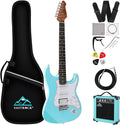EASTROCK Electric Guitar 39 inch Full Beginner Starter kit Full Size with 10w Amp, Package All Accessories, Strings, Picks, Tremolo Bar, Strap, and Case Bag(Macaron blue)