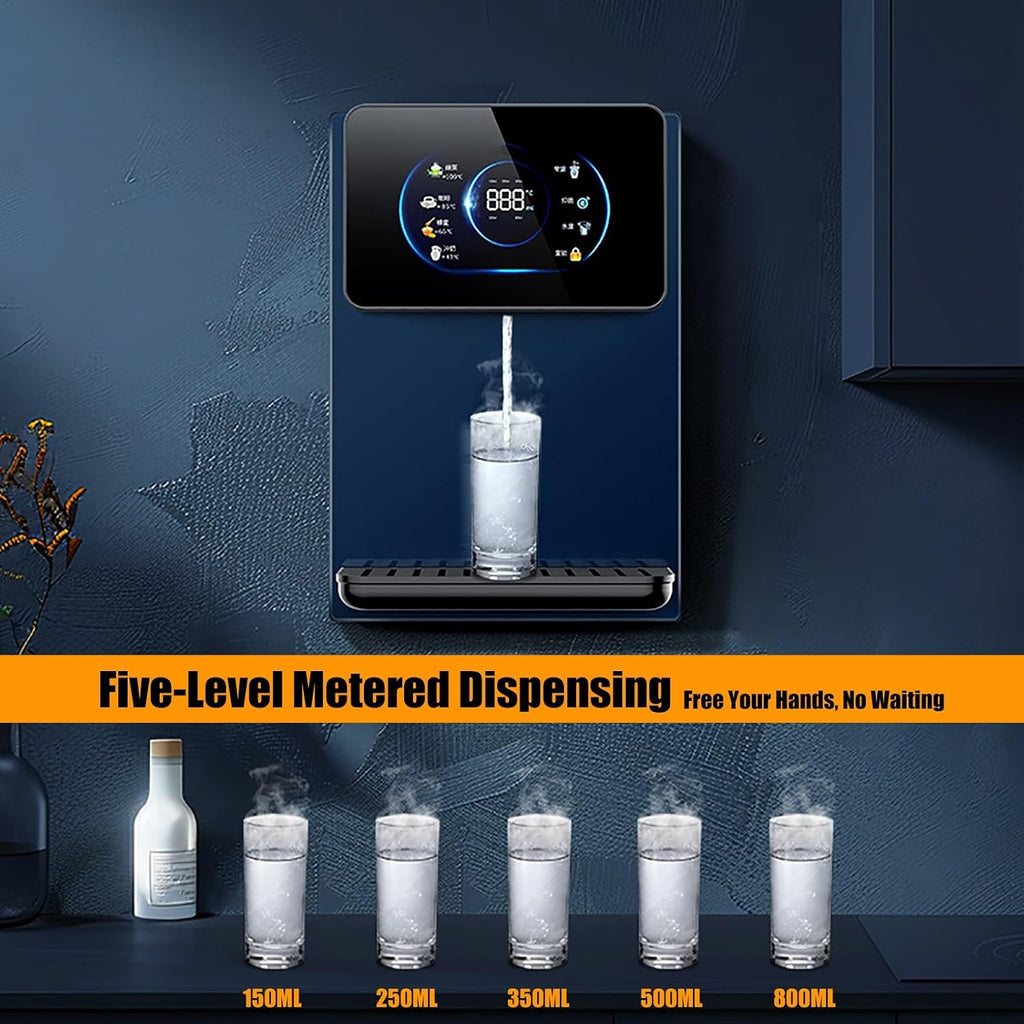 Wall Mounted Instant Heat Water Dispenser, 5 Levels Temperature Control, 5rd Level Water Volume Control, Automatic Cold Despenser with Child Lock(Black)